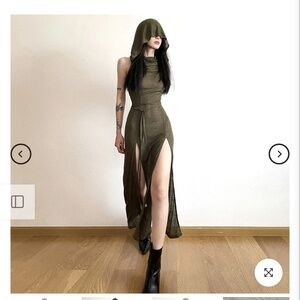 Dolls kill hooded slit thigh maxi dress